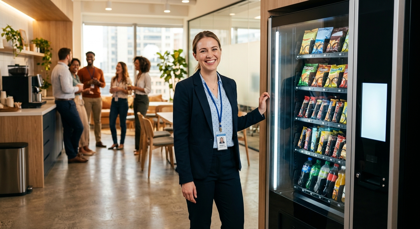 Satisfied employee at vending machine